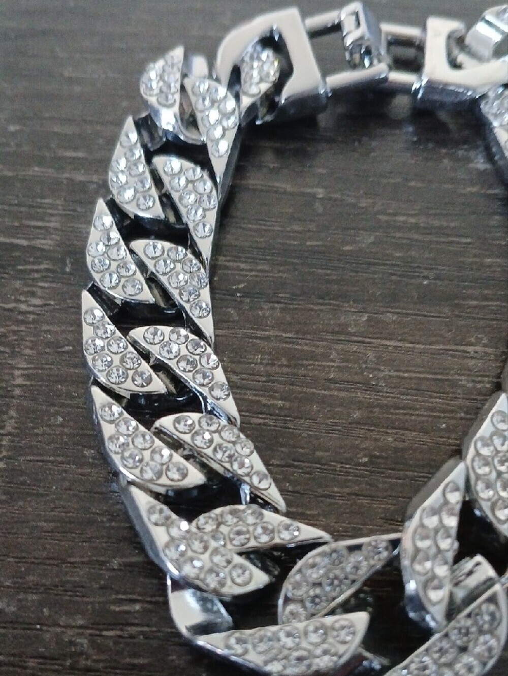 Rhinestone Pavé Silver-Tone Curb Link Bracelet - Picture 3 of 5